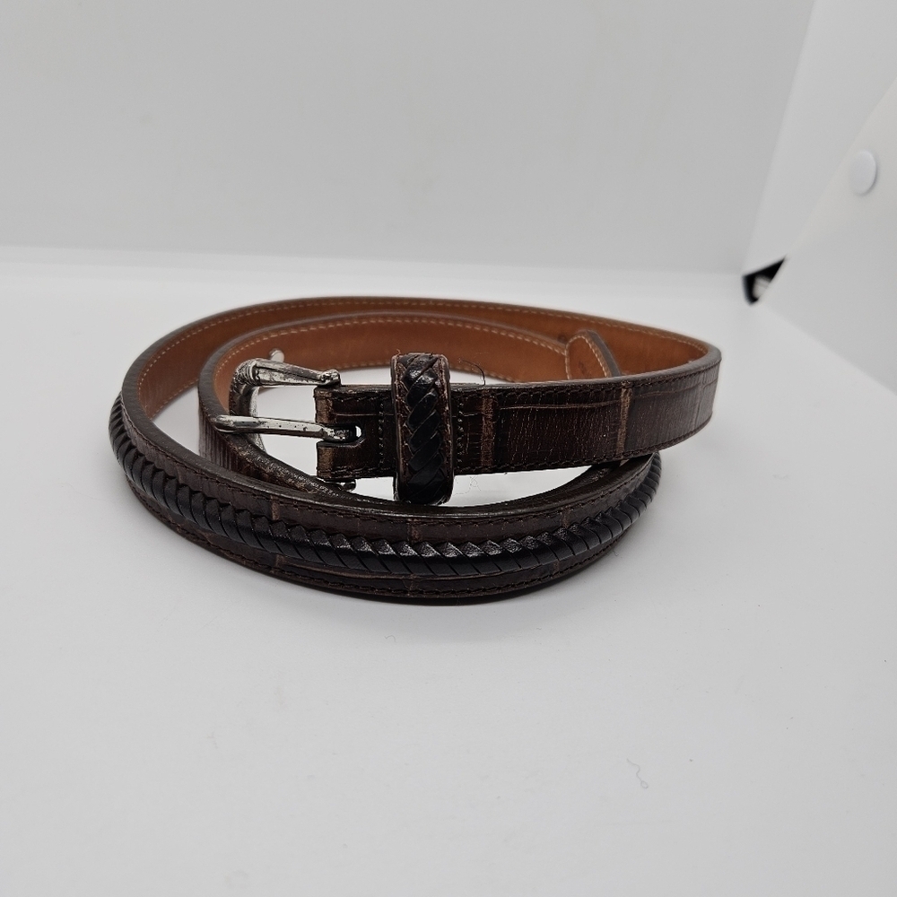 Brighton brown croc embossed skinny leather belt with dark brown cable detail XL